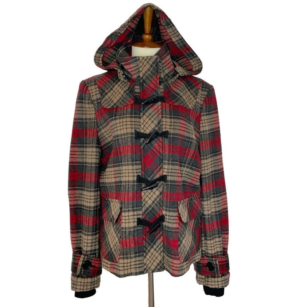 ARTIFACTS plaid toggle closure hooded coat size XL